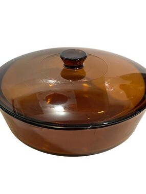 Vintage 1970s Anchor Hocking Harvest Amber Glass Covered Casserole Dish 438